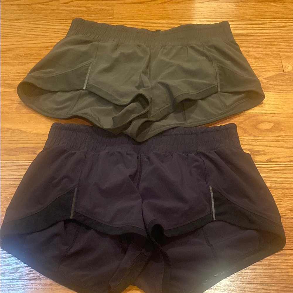 Lululemon Athletica Black and Green Athletic Shorts Moisture-Wicking Design
